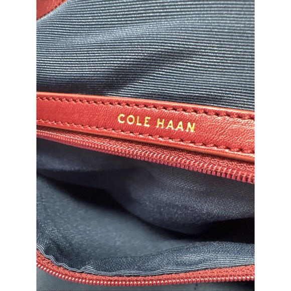 Cole Haan Red Leather Tote Shoulder Bag Purse Checkered Soft Magnetic Closure - Picture 9 of 11